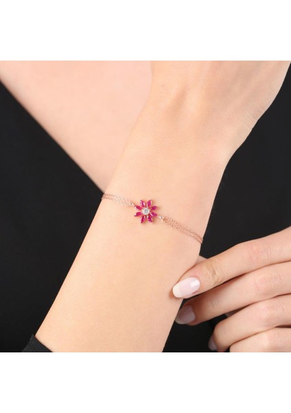Pırlanta Montür Fuşya Güneşi Rose Renk Gümüş Bileklik