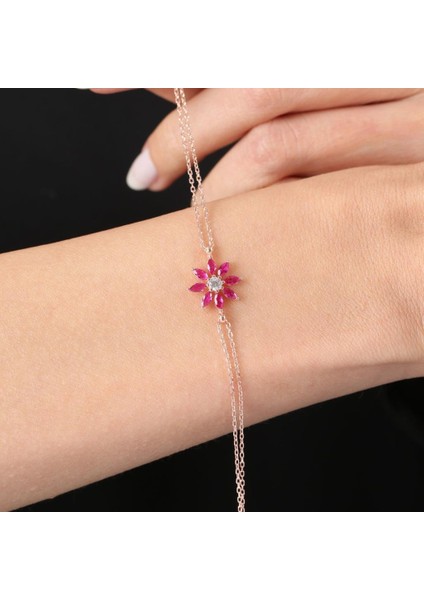 Pırlanta Montür Fuşya Güneşi Rose Renk Gümüş Bileklik fiyatları