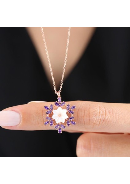 Ametist Kristali Kar Çiçeği Rose Renk Flowers Gümüş Kolye fiyatları