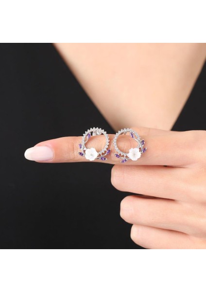 Pırlanta Montür Ametist Taşlı Manolya Çiçeği Tacı Flowers Gümüş Küpe fiyatları