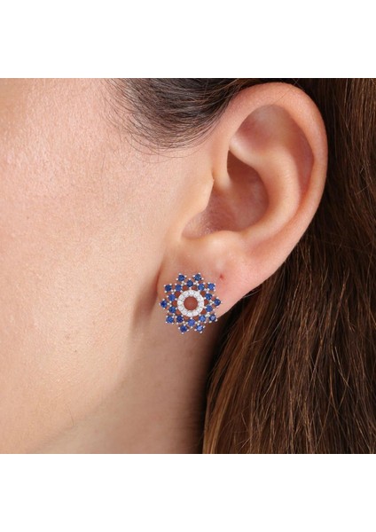 Pırlanta Montür Safir Evreni Gümüş Küpe