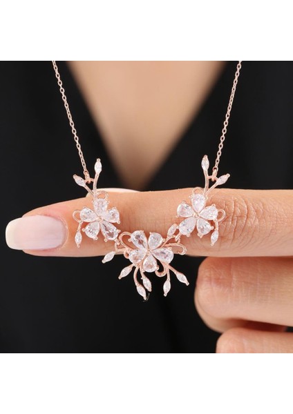 Pırlanta Montür Işıltılı Gül Rüyası Rose Renk Flowers Gümüş Kolye fiyatları