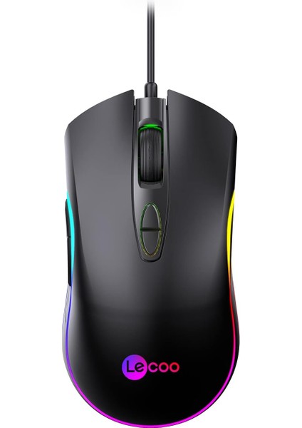 MS108 Kablolu Rgb LED Aydınlatmalı 125 gr Ağırlık Optik Sensör 6400DPI 7 Tuşlu Oyuncu Mouse Siyah