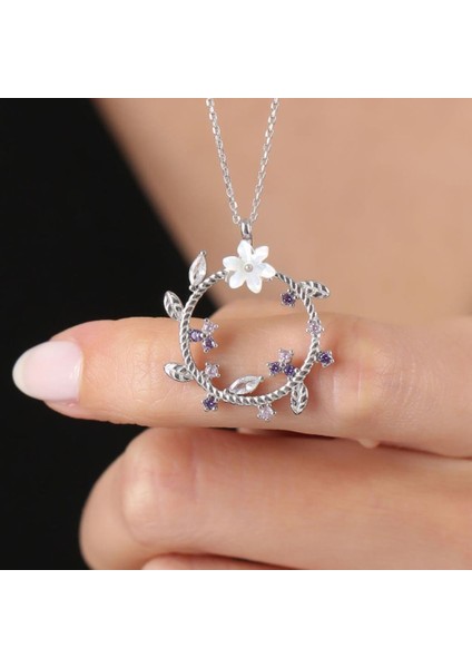 Manolya Çiçeği Mutluluk Haresi Flowers Gümüş Kolye