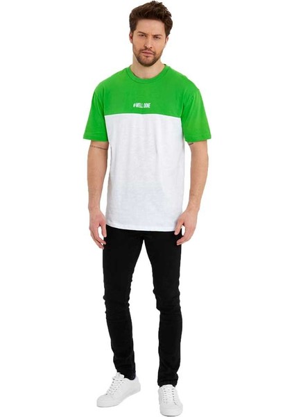 Erkek Bisiklet Yaka Blok Renkli Regular Fit Baskılı Tişört fiyatları