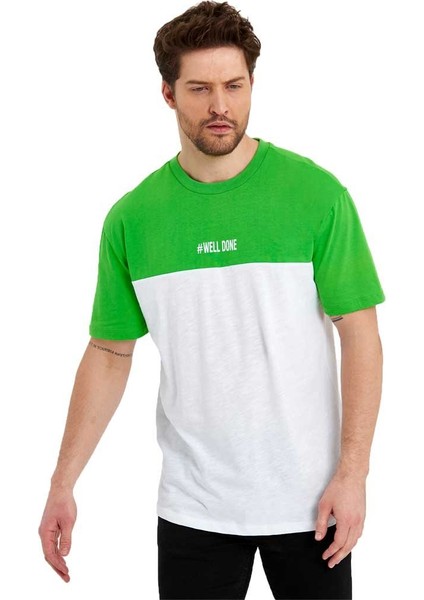 Erkek Bisiklet Yaka Blok Renkli Regular Fit Baskılı Tişört modelleri