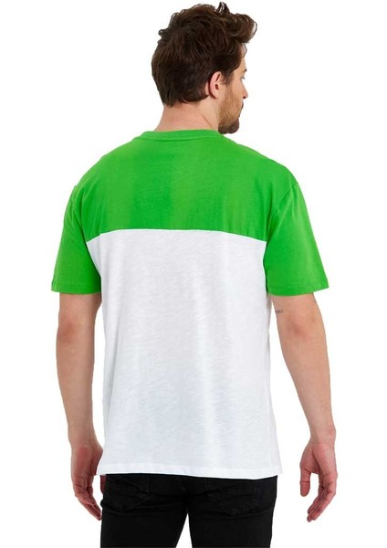 Erkek Bisiklet Yaka Blok Renkli Regular Fit Baskılı Tişört fırsatları