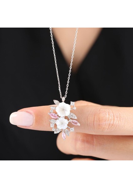 Manolya Çiçeği Pink Taşlı Bahar Senfonisi Flowers Gümüş Kolye