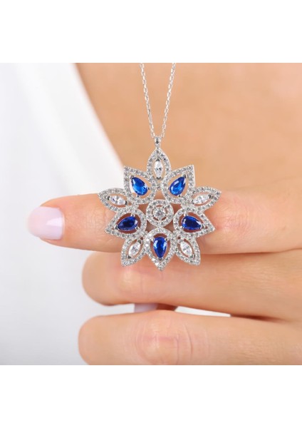 Pırlanta Montür Sentetik Safir Kraliçe Yıldızı Gümüş Kolye fiyatları