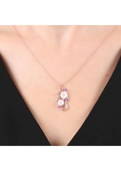Ametist Taşlı Manolya Çiçeği Sevgi Bahçesi Rose Flowers Gümüş Kolye fiyatları
