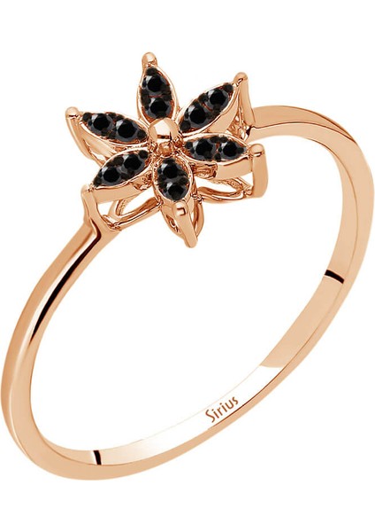 Siyah Pırlanta Taşlı Çiğdem Çiçeği Yüzük 0423R0201