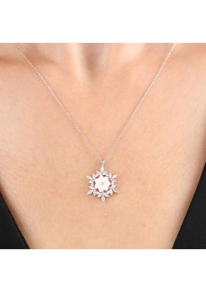 Işıltı Kristali Kar Çiçeği Flowers Gümüş Kolye