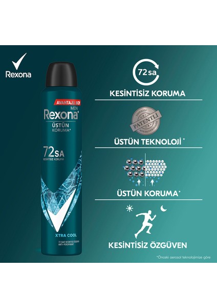 Men Erkek Sprey Deodorant Xtra Cool 72 Saat Kesintisiz Üstün Koruma 200 ml