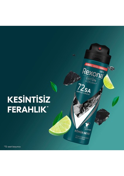 Men Erkek Sprey Deodorant Kömür Detox 72 Saat Kesintisiz Üstün Koruma 150 ml