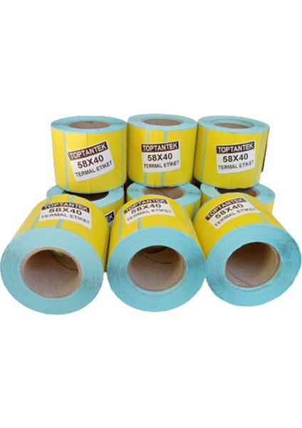 58X40 Termal Etiket Sarı Renk G.58 mm Y.40 mm Bir Rulo 500 Adet toplam 6 rulo (Tam Adet)