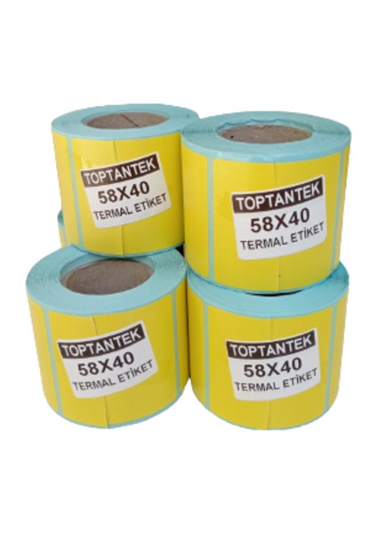 58X40 Termal Etiket Sarı Renk G.58 mm Y.40 mm Bir Rulo 500 Adet toplam 6 rulo (Tam Adet)