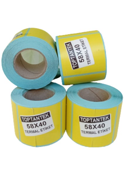 58X40 Termal Etiket Sarı Renk G.58 mm Y.40 mm Bir Rulo 500 Adet toplam 6 rulo (Tam Adet)