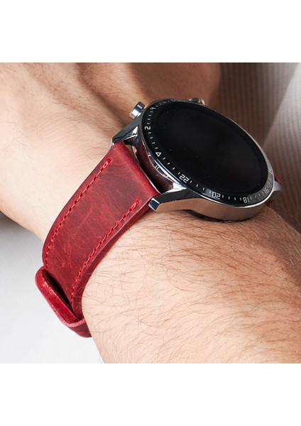 Huawei Watch Gt Gt2 E GT2E GT2PRO Gt3 Gt3 Pro Huawei Watch 4 Pro Ultimate Kırmızı Deri Kordon Kayış 46 22MM