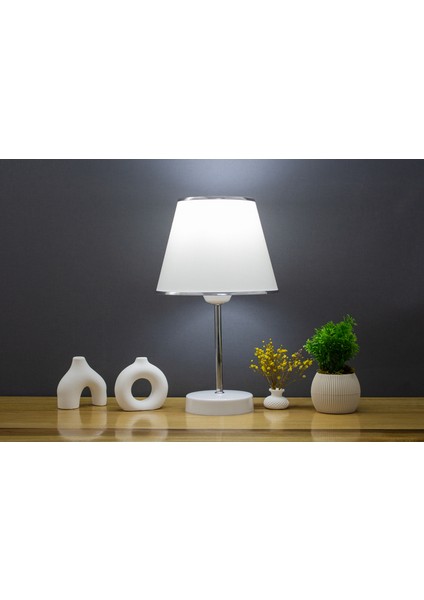 Beyaz Krom Safir Modern Abajur