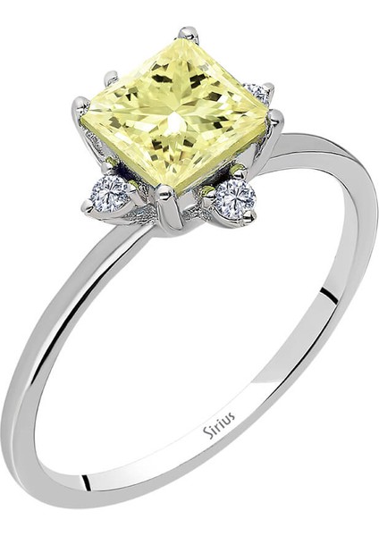 Pırlanta ve Prenses Kesim Sarı Kuvars Taşlı Yüzük 0423R0205