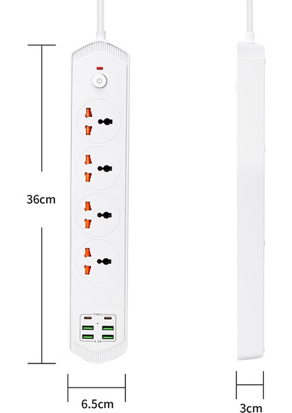 6 Usb'li 4'lü Çoklu Priz 2 M Kablolu Akım Korumalı Anahtarlı Uzatma Grup Priz 3000W 2 Typec Siyah