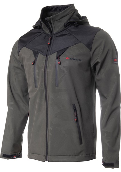 Outdoor Kaplamalı & Baskılı Kapüşonlu Erkek Softshell Ceket