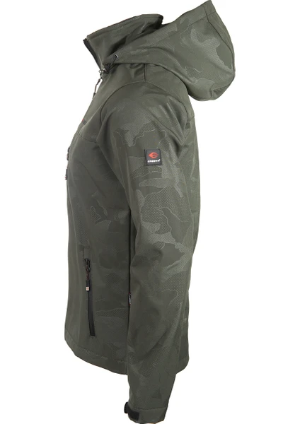 Outdoor Kamuflaj Baskılı Kapüşonlu Erkek Softshell Ceket