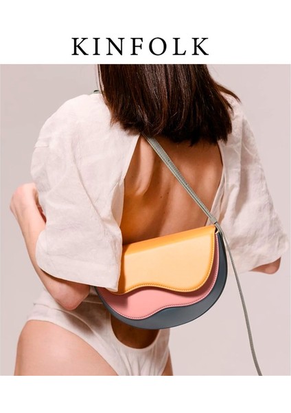 Eğri Dalga Kontrast Renk Messenger Eyer Çantası Omuz Çantası (Yurt Dışından) modelleri