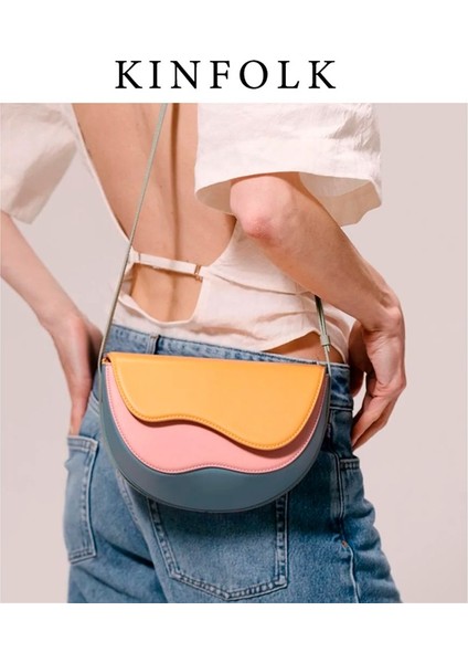 Eğri Dalga Kontrast Renk Messenger Eyer Çantası Omuz Çantası (Yurt Dışından) fırsatları