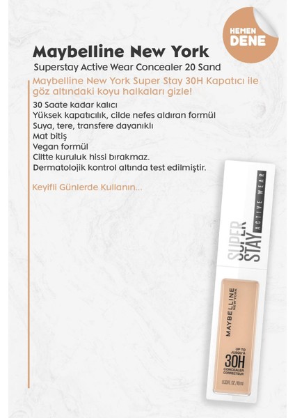 Maybelline New York Superstay Active Wear Concealer 20 Sand