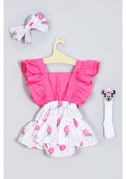 Adabebek Fırfırlı Ananas Desenli Miki Dizaltı Çorap Set