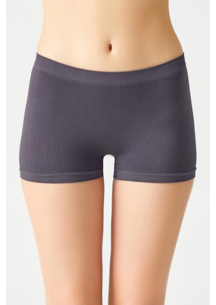 Antrasit Fitilli Seamless Boxer Külot Ribbed Boyshort