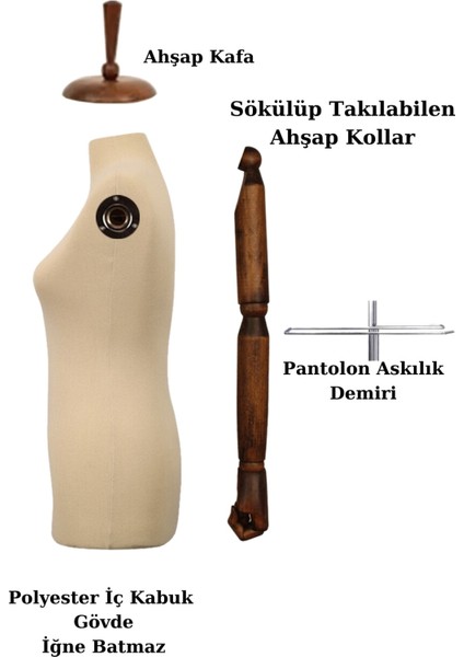 36 Beden Ahşap Kollu Terzi Mankeni Vitrin Mankeni Cansız Manken (Iğne Batmaz) fırsatları