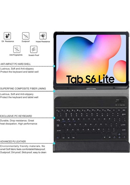 Samsung Galaxy Tab S6 Lite Uyumlu Klavyeli Kılıf Deri Kapaklı - Siyah indirimleri