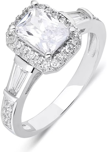 925 Ayar Gümüş Baget Taşlı Kadın Yüzüğü