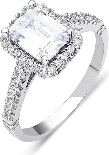 925 Ayar Gümüş Zirkon Detaylı Zarif Baget Taşlı Kadın Yüzüğü