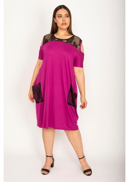 Kadın Fujya Büyük Beden Roba ve Cep File Detaylı Viskon Elbise 65N35698