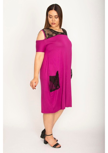 Kadın Fujya Büyük Beden Roba ve Cep File Detaylı Viskon Elbise 65N35698 fiyatları