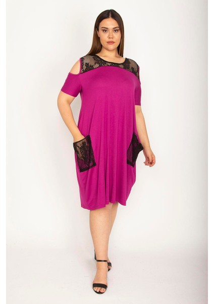 Kadın Fujya Büyük Beden Roba ve Cep File Detaylı Viskon Elbise 65N35698 fırsatları