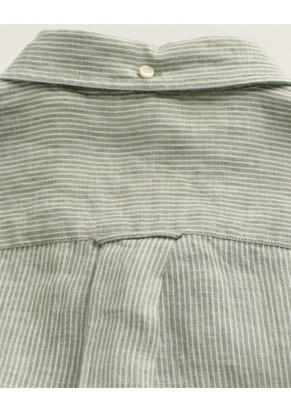 Erkek Yeşil Regular Fit Düğmeli Yaka Çizgili Keten Gömlek 3230081.362 modelleri