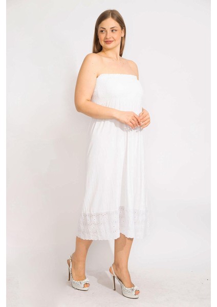 Kadın Kemik Göğüs Kısmı Geniş Gipe Lastikli Etek Ucu Dantel Detaylı Straplez Elbise 65N35680 fiyatları