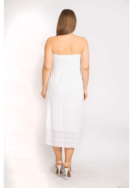 Kadın Kemik Göğüs Kısmı Geniş Gipe Lastikli Etek Ucu Dantel Detaylı Straplez Elbise 65N35680 fırsatları