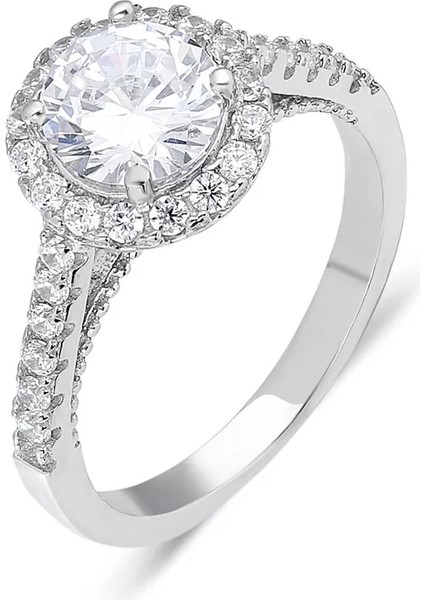 925 Ayar Gümüş Yuvarlak Zirkon Taşlı Kadın Yüzüğü