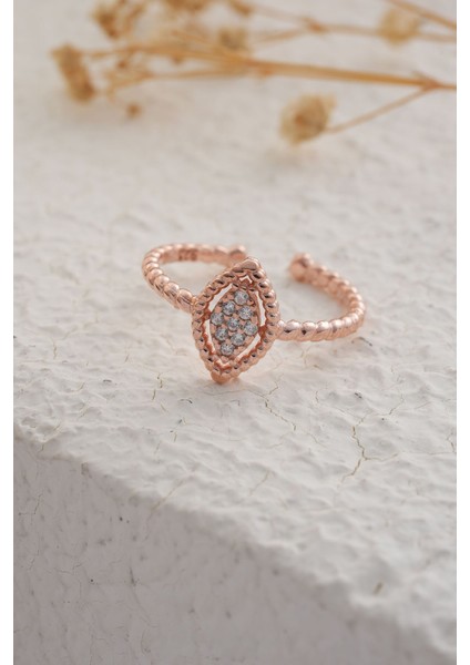 925 Ayar Gümüş Zirkon Taşlı Elips Burma Yüzük - Rose