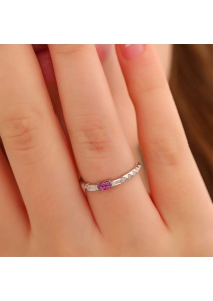 925 Ayar Baget Zirkon Taş Süslemeli Ayarlanabilir Gümüş Yüzük Silver