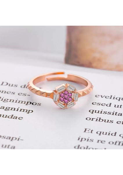 925 Ayar Zirkon Taş Süslemeli Çiçek Baget Gümüş Yüzük Rose modelleri