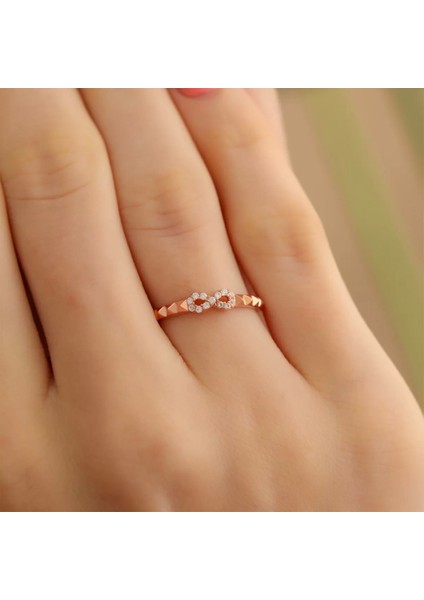 925 Ayar Zirkon Taş Sonsuzluk Işareti Ayarlanabilir Gümüş Yüzük Rose