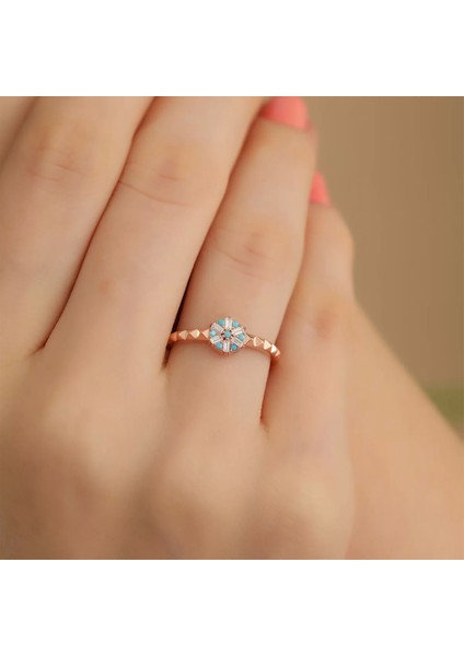 925 Ayar Gümüş Ayarlanabilir Çiçek Motifli Yüzük Rose