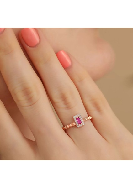 925 Ayar Gümüş Zirkon Taş Süslemeli Ayarlanabilir Yüzük Rose