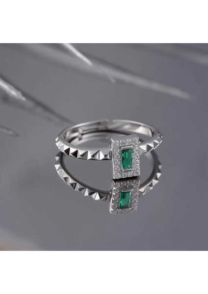 Gümüş 925 Ayar Zirkon Taş Süslemeli Baget Ayarlanabilir Yüzük Silver